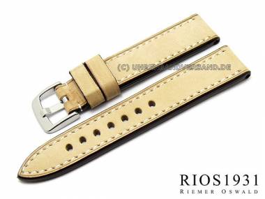 Uhrarmband -Oxford- 24mm beige RIOS hochwertiges Leder glatt helle Naht - Bild vergr��ern 