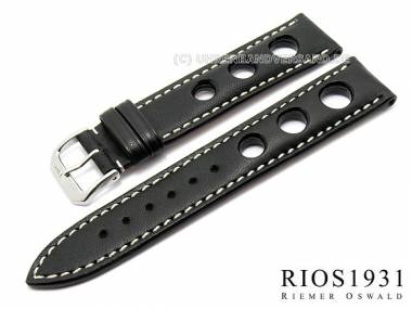 Uhrenarmband -Juchten Racing- 18mm schwarz echt Juchtenleder wei�e Naht RIOS (Schlie�enansto� 16 mm) - Bild vergr��ern 