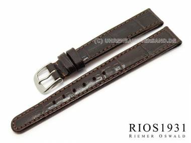 Uhrenarmband -Hornback Calf Clip- 14mm fester Steg d.braun Allig.-Pr�g. RIOS (Schlie�enansto� 12 mm) - Bild vergr��ern 