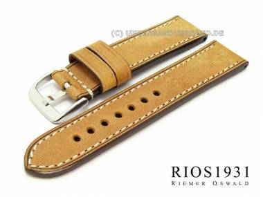 Uhrarmband -Oxford- 24mm honigbraun RIOS hochwertiges Leder glatt helle Naht - Bild vergr��ern 