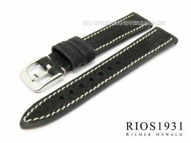 Uhrarmband -Oxford- 20mm schwarz RIOS hochwertiges Leder glatt helle Naht (Schlie�enansto� 18 mm) - Bild vergr��ern 