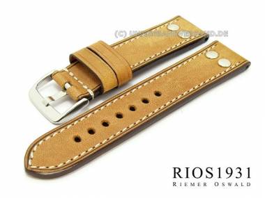 Uhrarmband -Chesterfield- 24mm honigbraun RIOS mit Nieten hochwertiges Leder helle Naht - Bild vergr��ern 