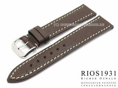 Uhrarmband 18mm dunkelbraun RIOS echt Strauss ohne Noppen helle Kontrastnaht (Schlie�enansto� 16 mm) - Bild vergr��ern 