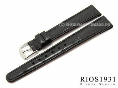 Uhrenarmband -Hornback Calf Clip- 12mm fester Steg schwarz Allig.-Pr�g. RIOS (Schlie�enansto� 10 mm) - Bild vergr��ern 