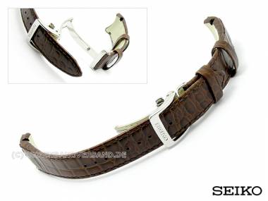 Ersatzband SEIKO 21mm Leder dunkelbraun Alligator-Pr�gung mit Faltschlie�e f�r SNQ105, SNQ126 etc. - Bild vergr��ern 