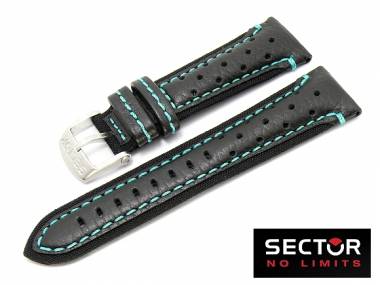 Uhrenarmband SECTOR 24mm Leder schwarz genarbt Naht t�rkis f�r R3271602025 (Schlie�enansto� 20 mm) - Bild vergr��ern 