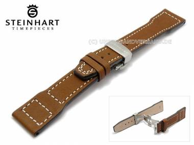 Uhrenarmband 22mm hellbraun B�ffelleder wei�e Naht Faltschlie�e STEINHART (Schlie�enansto� 18 mm) - Bild vergr��ern 
