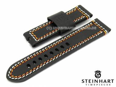 Uhrenarmband STEINHART 24mm schwarz Juchtenleder Doppelnaht orange/wei� (Schlie�enansto� 24 mm) - Bild vergr��ern 