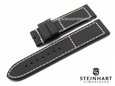 Uhrenarmband 24mm schwarz Kautschukbeschichtung wei�e Naht STEINHART (Schlie�enansto� 22 mm) - Bild vergr��ern 