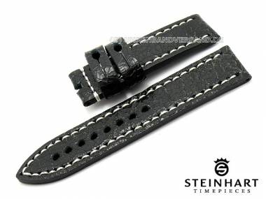 Uhrenarmband STEINHART 22mm schwarz Vintage-Look wei�e Kontrastnaht (Schlie�enansto� 22 mm) - Bild vergr��ern 