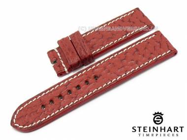 Uhrenarmband 24mm rot echt Hai genarbt wei�e Naht von STEINHART (Schlie�enansto� 24 mm) - Bild vergr��ern 