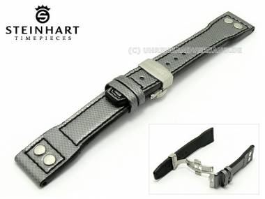 Uhrenarmband STEINHART 22mm silber mit Nieten schwarze Naht (Schlie�enansto� 18 mm) - Bild vergr��ern 