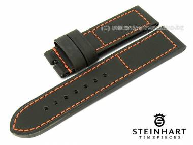 Uhrenarmband STEINHART 24mm schwarz glatt Kautschuk/Leder oran. Kontrastnaht (Schlie�enansto� 24 mm) - Bild vergr��ern 