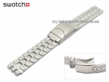 ERSATZ-Uhrenarmband Swatch -OLEADA AZUL- 19mm silberfarben Aluminium matt mit Struktur - Bild vergr��ern 