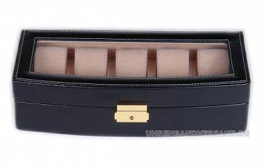 Uhrenbox schwarz echt Leder mit Fenster f�r bis zu 5 Armbanduhren - Bild vergr��ern 