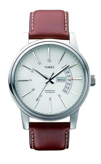 Herrenuhr \-Ewiger Kalender\- Edelstahl elegant mit Lederband von TIMEX (*TM*HU*) - Produktbild 