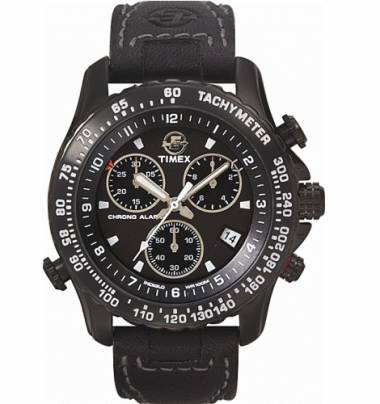 Herrenuhr -Expedition Chronograph Easy Set Alarm- Edelstahl mit Lederband schwarz TIMEX (*TM*HU*) - Bild vergr��ern 