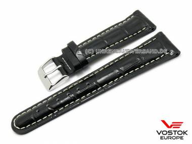 Original-Uhrenarmband Vostok Europe 22mm schwarz Leder Alligator-Pr�gung f�r Mriya - Bild vergr��ern 