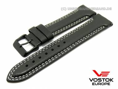 Uhrenarmband Vostok Europe 21mm schwarz Leder glatt helle Kontrastnaht - Bild vergr��ern 