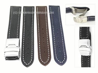 TOP: Uhrenarmband ADVENTURE FS 18 - 24mm schwarz, dunkelbraun o. dunkelblau genarbt wei�e Naht - Bild vergr��ern 