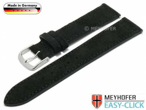 Meyhofer EASY-CLICK Uhrenarmband -Neckar- 20mm schwarz Leder Velours abgenht Made in Germany (Schlieenansto 18 mm) - Bild vergrern 