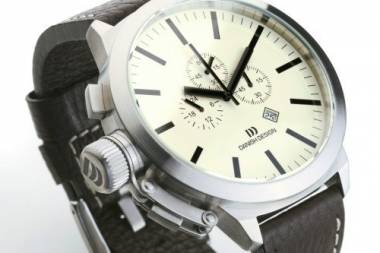 Chronograph Edelstahl Ziffernblatt hellgelb Lederband von Danish Design (*DD*HU*) - Bild vergr��ern 
