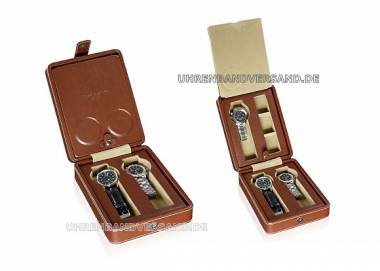 Uhrenbox -President 3 BR- braun Bonded Leder (Lederfaserstoff) f�r bis zu 3 Armbanduhren  - Bild vergr��ern 