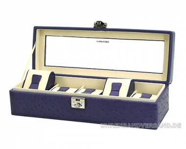 Uhrenbox violet f�r bis zu 5 Armbanduhren echt Leder mit Strau�enoptik - Bild vergr��ern 