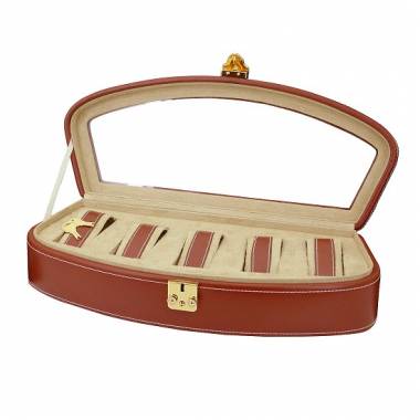 Uhrenbox braun -Muschel- f�r bis zu 5 Armbanduhren echt Leder - Bild vergr��ern 