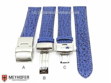 Uhrenband -Calais- 17mm blau echt Hai helle Naht Faltschlie�e (3 Versionen w�hlbar) von MEYHOFER - Bild vergr��ern 