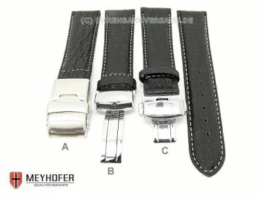 Uhrenband -Calais- 18mm schwarz echt Hai helle Naht Faltschlie�e (3 Versionen w�hlbar) von MEYHOFER - Bild vergr��ern 