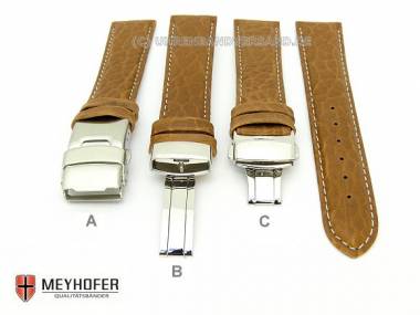 Uhrenband -Lissabon Sport- 21mm hellbraun genarbt echt B�ffel helle Naht Faltschlie�e von MEYHOFER - Bild vergr��ern 
