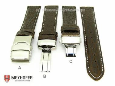 Uhrenband -Lissabon Sport- 17mm dunkelbraun genarbt echt B�ffel helle Naht Faltschlie�e von MEYHOFER - Bild vergr��ern 