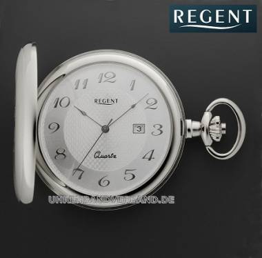 Savonette-Taschenuhr Quartz Geh�use silberfarben teilpoliert von Regent (*RG*TU*) - Bild vergr��ern 