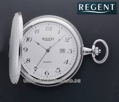 Savonette-Taschenuhr Quartz silberfarben teilpoliert Ziffernblatt wei� von Regent (*RG*TU*) - Bild vergr��ern 