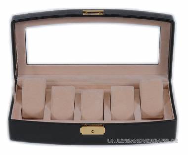Uhrenbox schwarz echt Leder mit Fenster f�r bis zu 5 Armbanduhren - Bild vergr��ern 