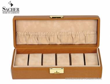 Uhrenkassette -New Classic- cognac echt Leder f�r bis zu 6 Armbanduhren von Sacher - Made in Germany - Bild vergr��ern 