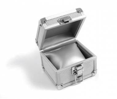 Uhrenbox Aluminium silberfarben f�r 1 Armbanduhr - Bild vergr��ern 