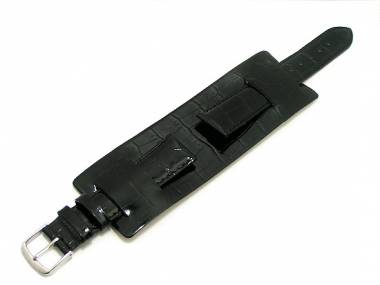 Lederunterlage f�r Armbanduhren 16-18mm schwarz Kroko-Narbung - Bild vergr��ern 