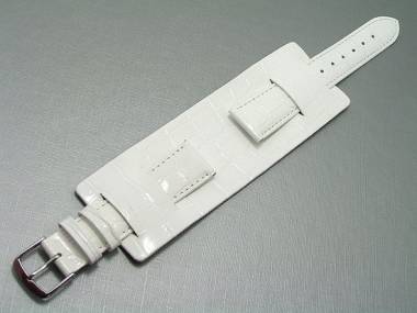 Lederunterlage f�r Armbanduhren 18-20mm wei� Kroko-Narbung - Bild vergr��ern 