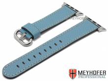 Uhrenband Sontra 20mm hellblau Leder geprägt mit APPLE-Adapter 38 mm helle Naht von MEYHOFER (Schließenanstoß 18 mm)
