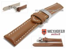 Uhrenarmband Bayonne 17mm hellbraun Leder genarbt matt helle Naht Faltschließe von MEYHOFER (Schließenanstoß 16 mm)