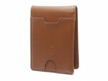Geldbörse klein/Smart Wallet aus Leder hellbraun mit RFID Schutz und Geldschein-Klammer