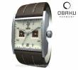 ANGEBOT DER WOCHE: Herrenuhr Edelstahl Ziffernblatt beige Lederband dunkelbraun von Obaku