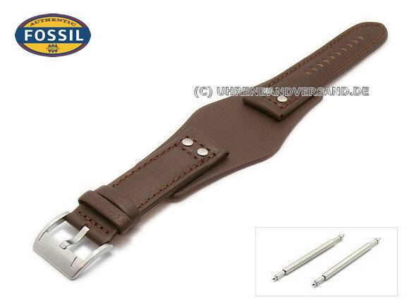 Fossil Ersatzarmband Aus Leder, Braun-Silber – Breite 22 Mm, Modell CH-2986 / LB-CH2986, Mit Schließe