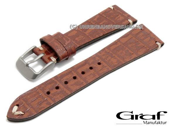 Cinturino HIRSCH Grand Duke L – Pelle Di Vitello Italiana Con Goffratura Alligatore, 20 Mm, Marrone