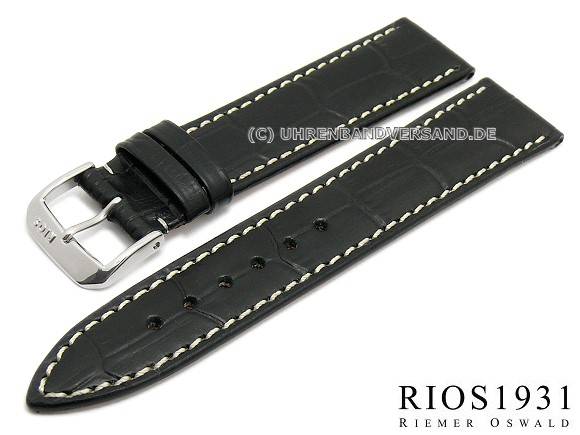 Schwarzes Lederarmband Mit Dornschließe - Glattes Leder, Extra Lang Für Uhren