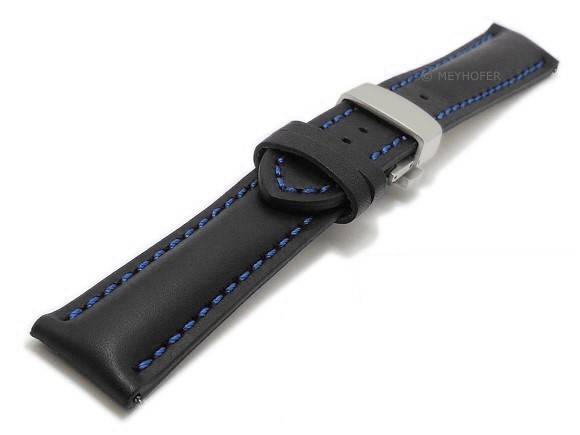 Sulla 20mm Uhrenarmband Aus Echtem Leder – Edelstahl-Faltschließe, Mittelblau Mit Weißer Naht – Universell Für Viele Uhren