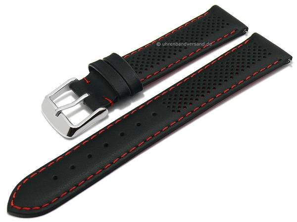 Rally Racing Armband Aus Leder - Schwarz Mit Orangener Naht, 18/20/22/24 Mm, Gepolstert, Mit Schnellverschluss, Für Herren