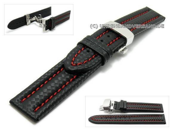 Sulla Herren Leder-Uhrenarmband – 24 Mm, Retro Pilot-Design, Schwarz Mit Roter Naht, Dornschließe